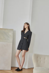 Black Base White Pinstripe Asymmetrical Blazer Dress - By Quaint